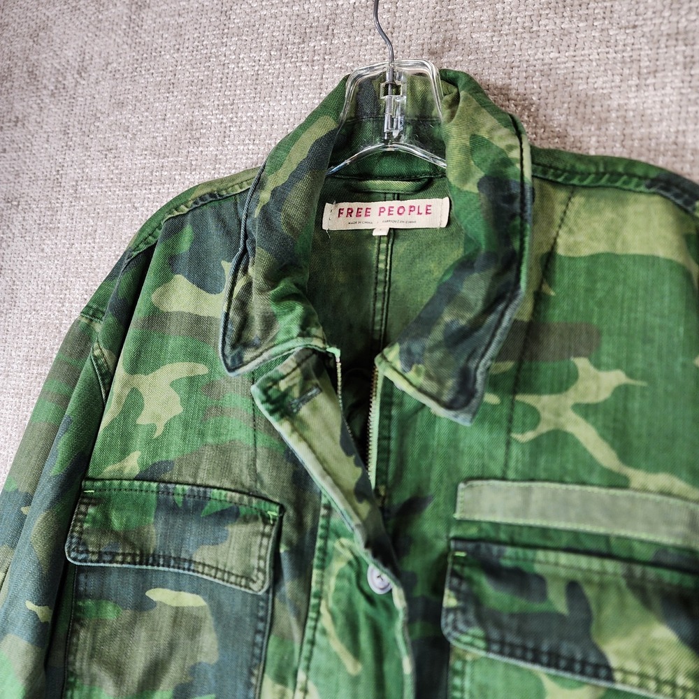 Free People Seize The Day Canvas Military Jacket‎ Womens L Green Tan Camo NWT - Picture 2 of 16